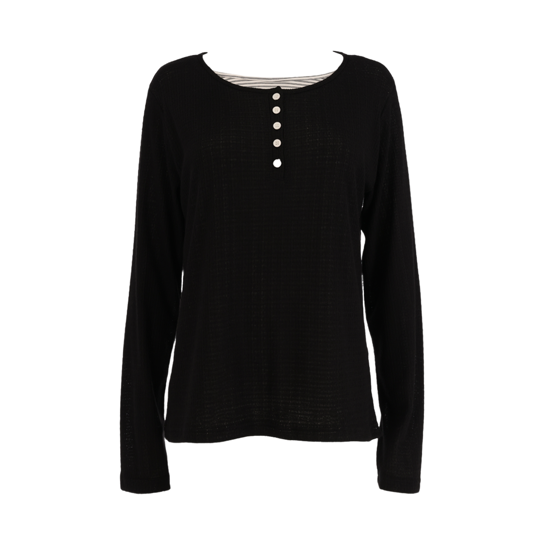 사유 소프트 레이어드 헨리넥 티셔츠 블랙(sayuu Soft Layered Henley Neck T-shirt Black)