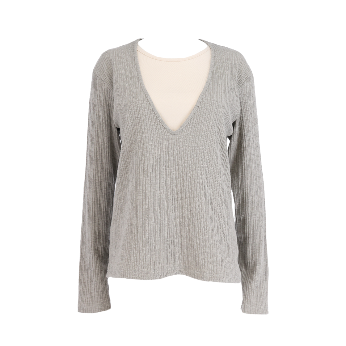 사유 딥 브이넥 레이어드 골지 티셔츠 더스티 민트(sayuu Deep V-neck Layered Ribbed T-shirt Dusty Mint)