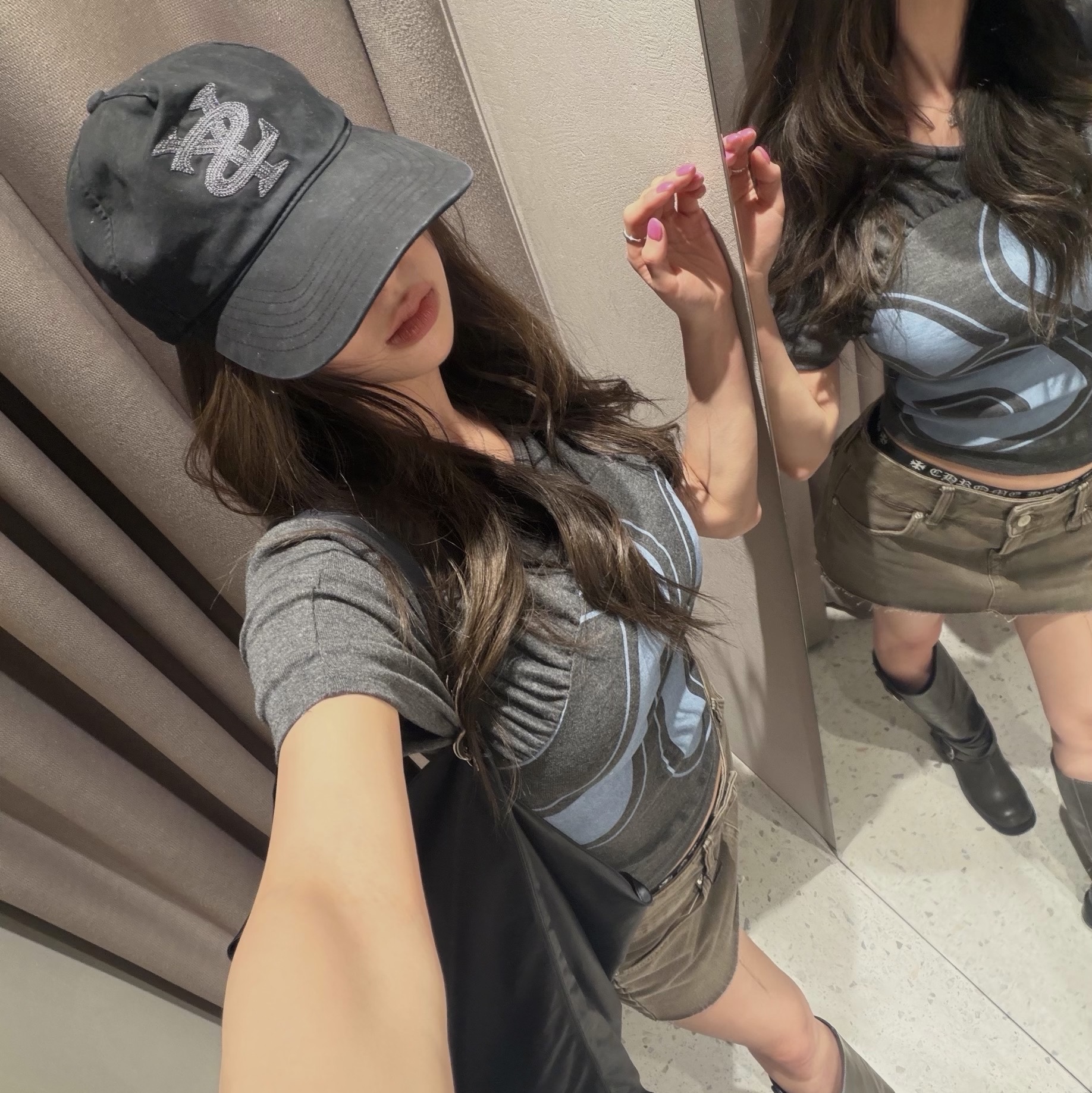 Sunday Ceremony Sy Logo 5 Panel Cotton Cap - Black 착용 스타일 - 1