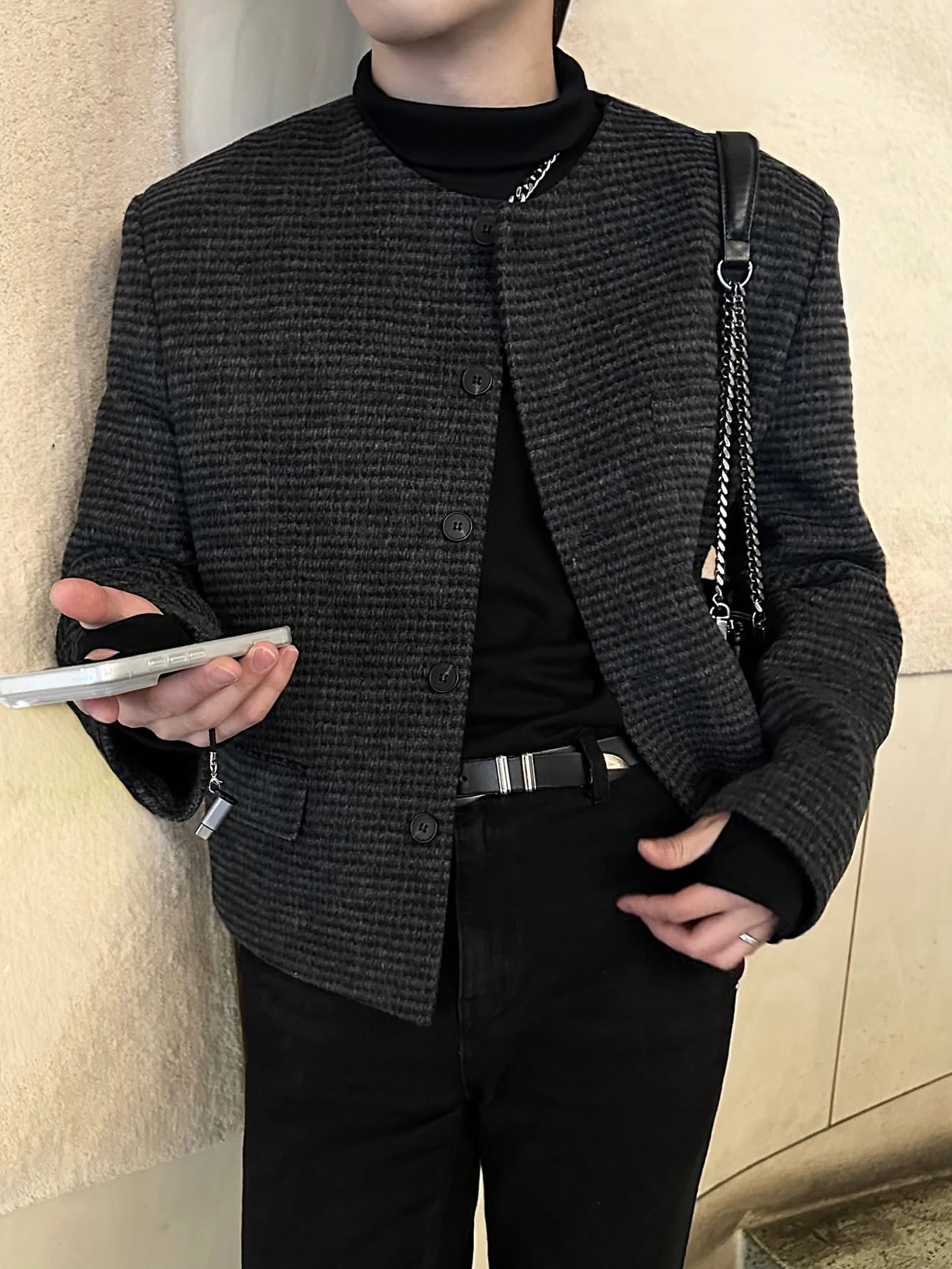 Zara Rock Style Flap Shoulder Bag Black, Diesel Dx1509 Stainless Steel Chain Necklace Silver 착용 스타일 - 2