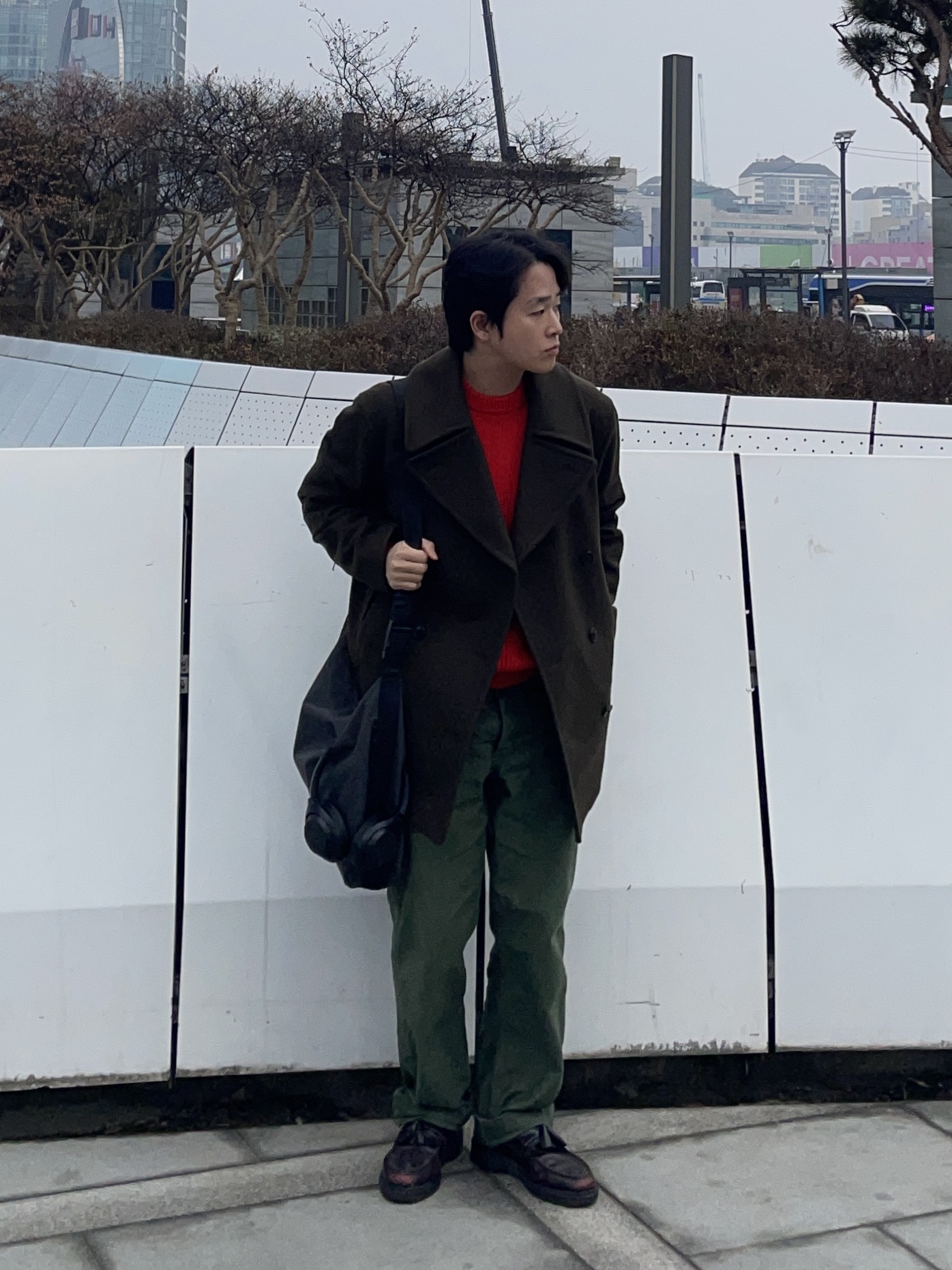 Orslow 5002 US Army Fatigue Pants Green, Uniqlo +J Wool OverSized Peacoat Olive 착용 스타일