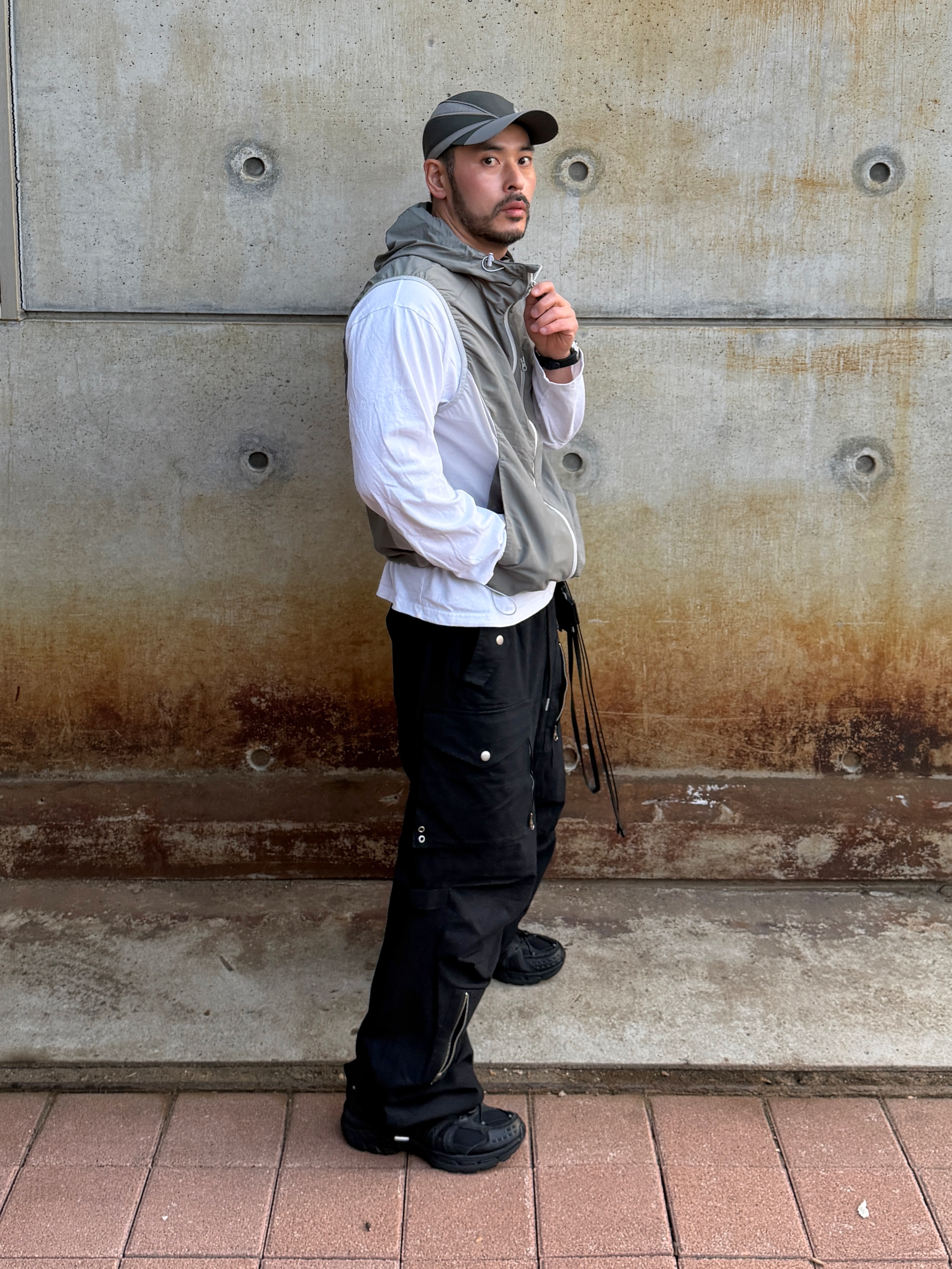 Flavorism Ripstop Parachute Cargo Pants Black 착용 스타일 - 2