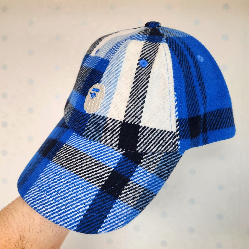 BAPE Check Panel Cap Blue 착용 스타일 - 1