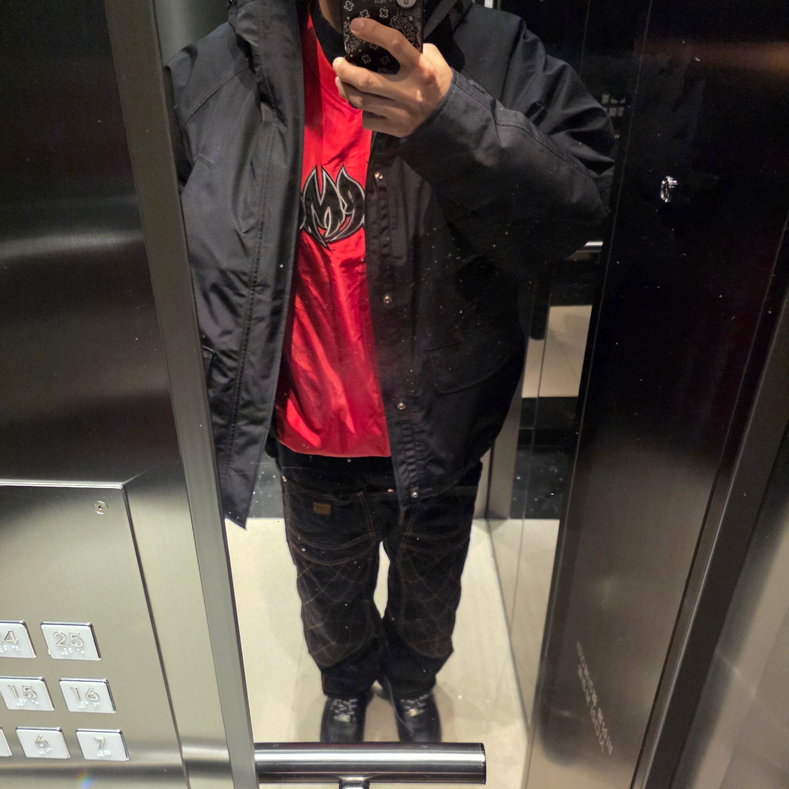 Kapital Thin Canvas Lumber Pants Black, Nike x Supreme Air Force 1 Low Black 착용 스타일 - 1