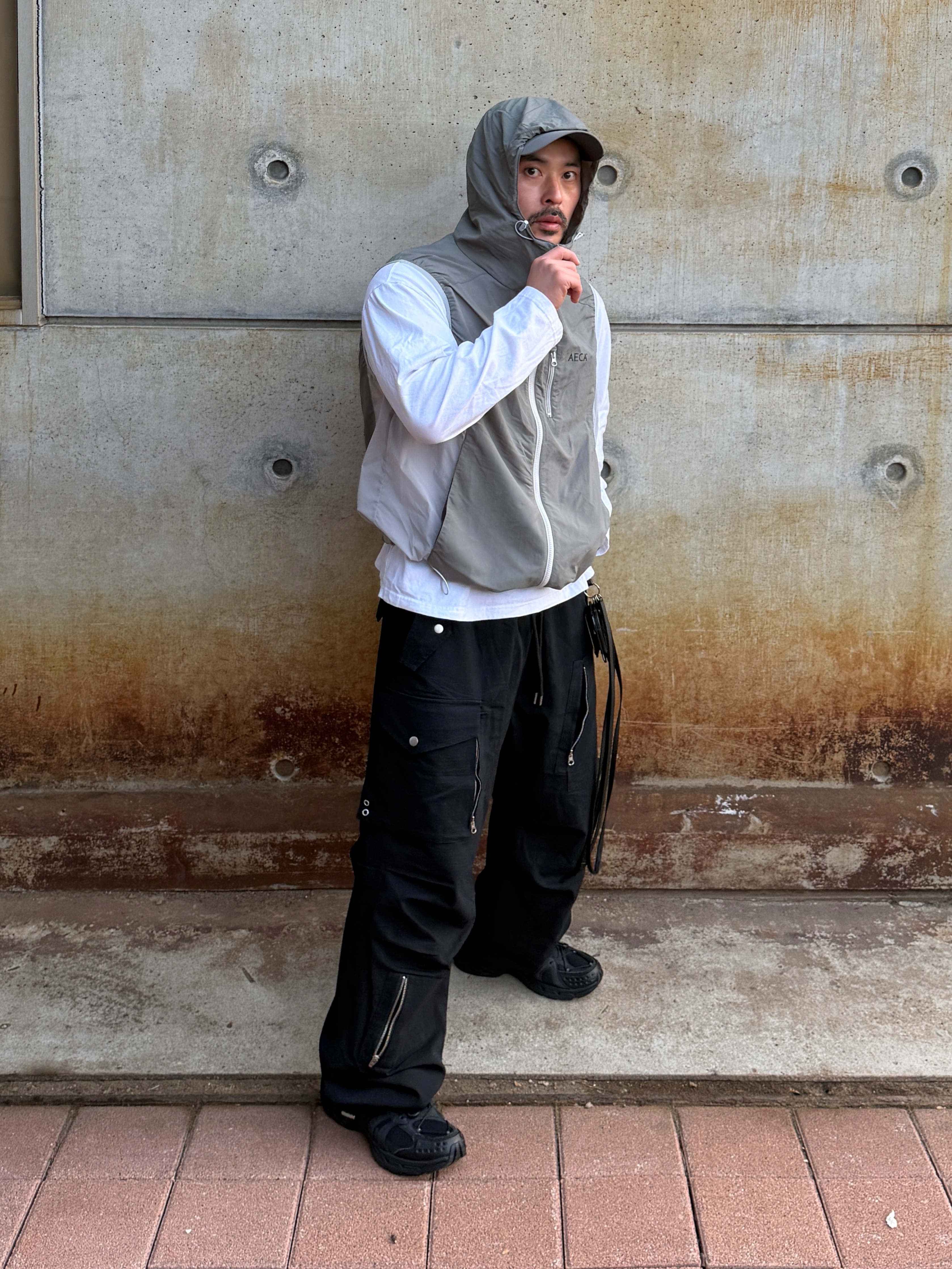 Flavorism Ripstop Parachute Cargo Pants Black 착용 스타일 - 4