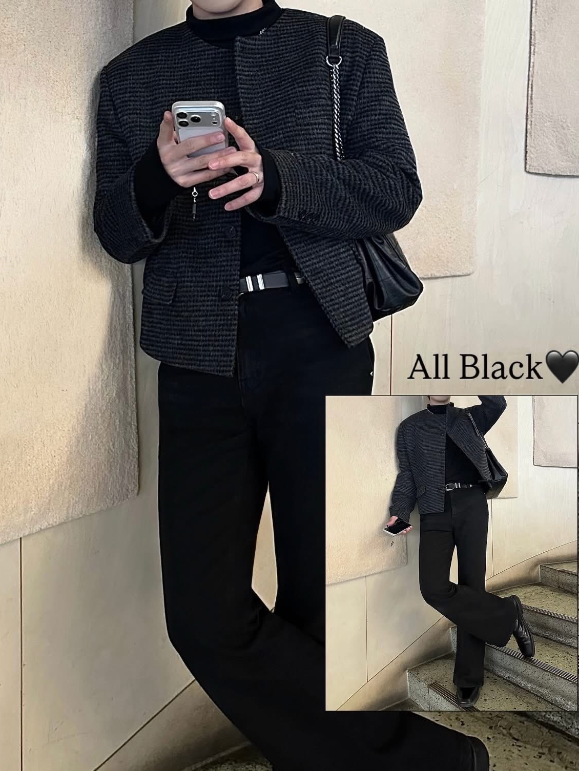 Zara Rock Style Flap Shoulder Bag Black, Diesel Dx1509 Stainless Steel Chain Necklace Silver 착용 스타일 - 3