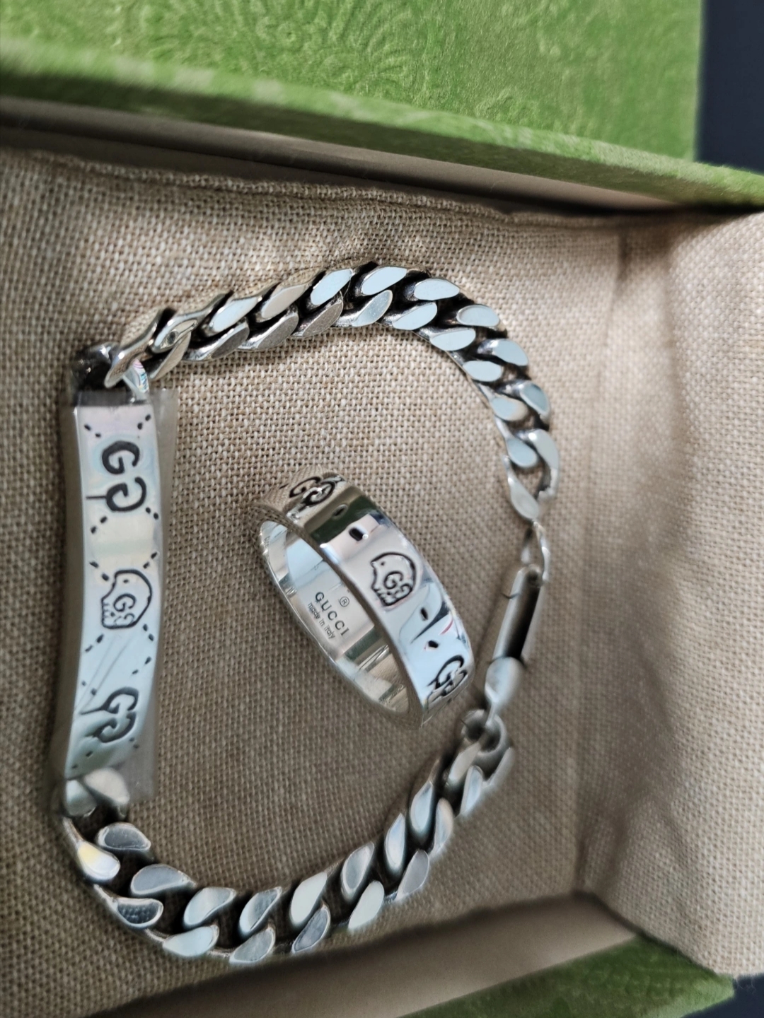 Gucci Ghost Chain Bracelet Silver, Gucci Ghost Ring Silver 6mm 착용 스타일