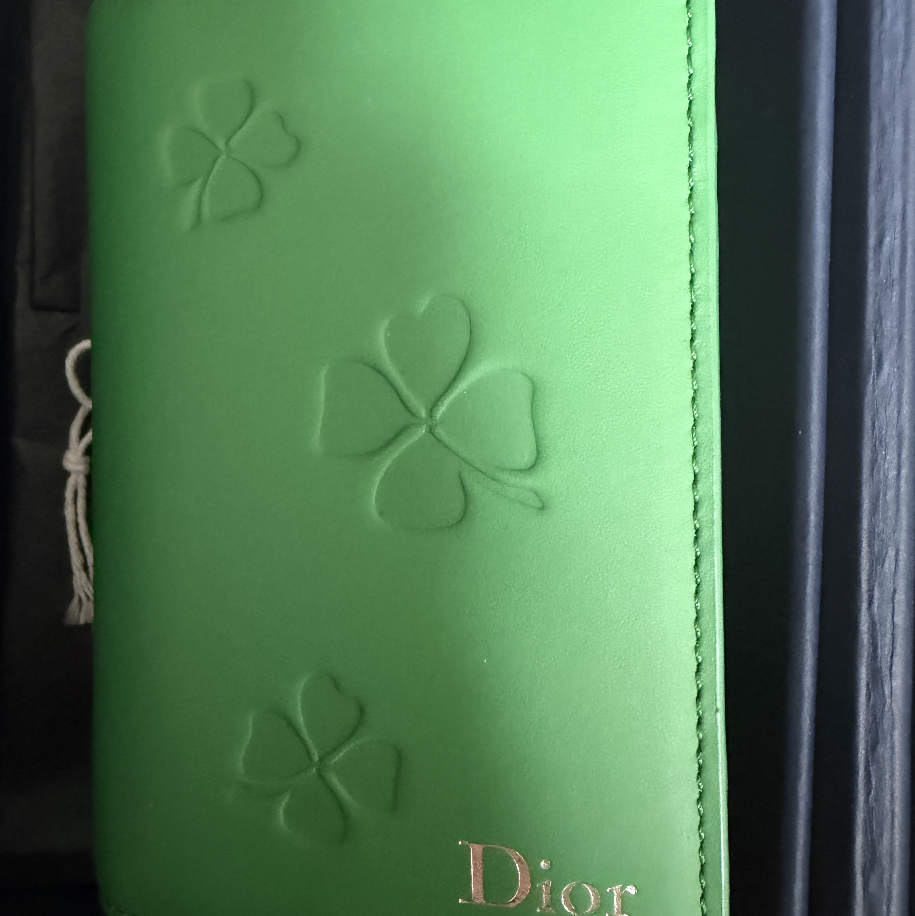 Dior Clover Embroidery Calfskin Bifold Card Holder Bright Green 착용 스타일