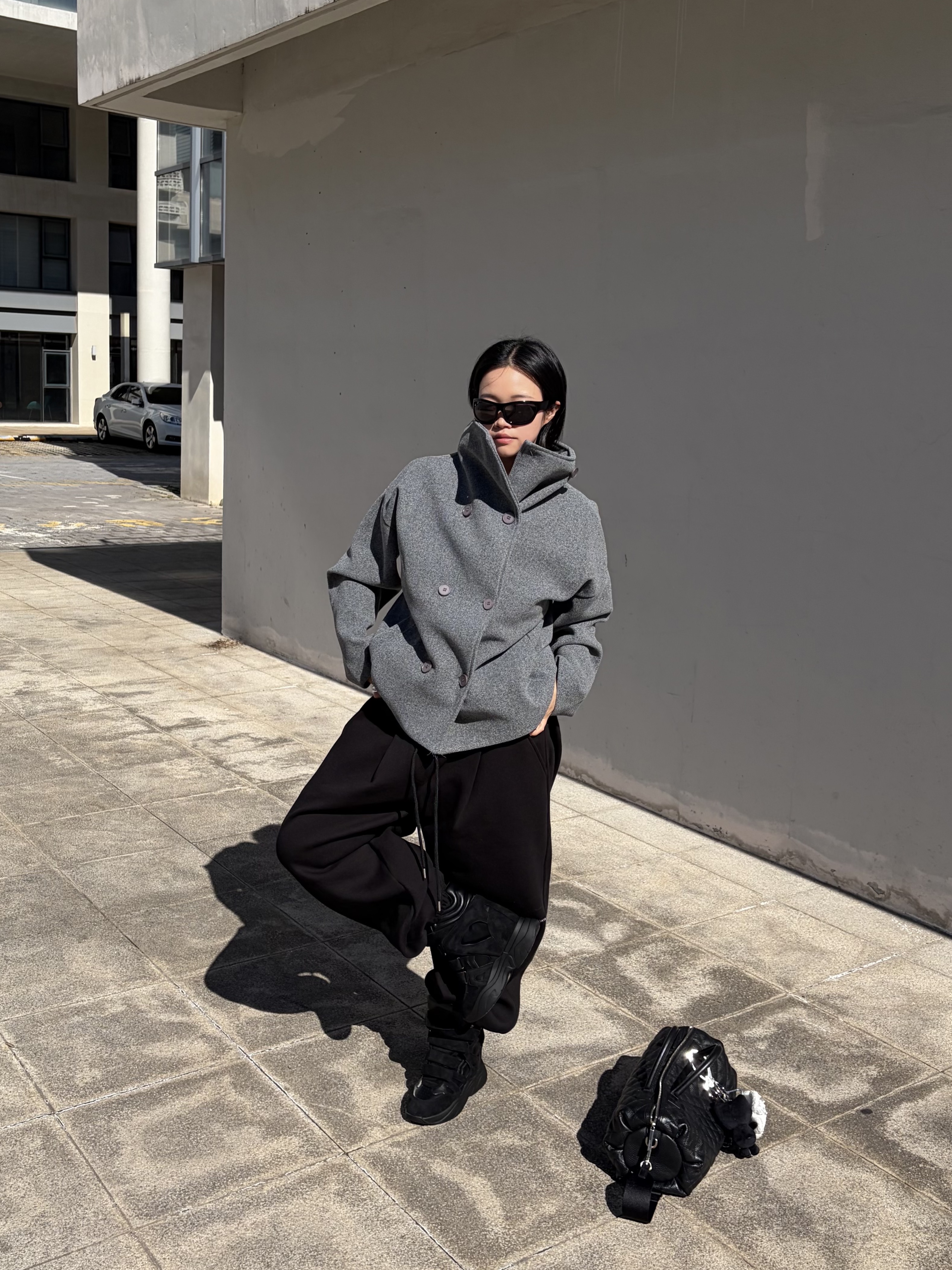 Undermycar Mu.03 Anti Fxxking Logo Play Oversized Sweat Jogger Black 착용 스타일 - 2