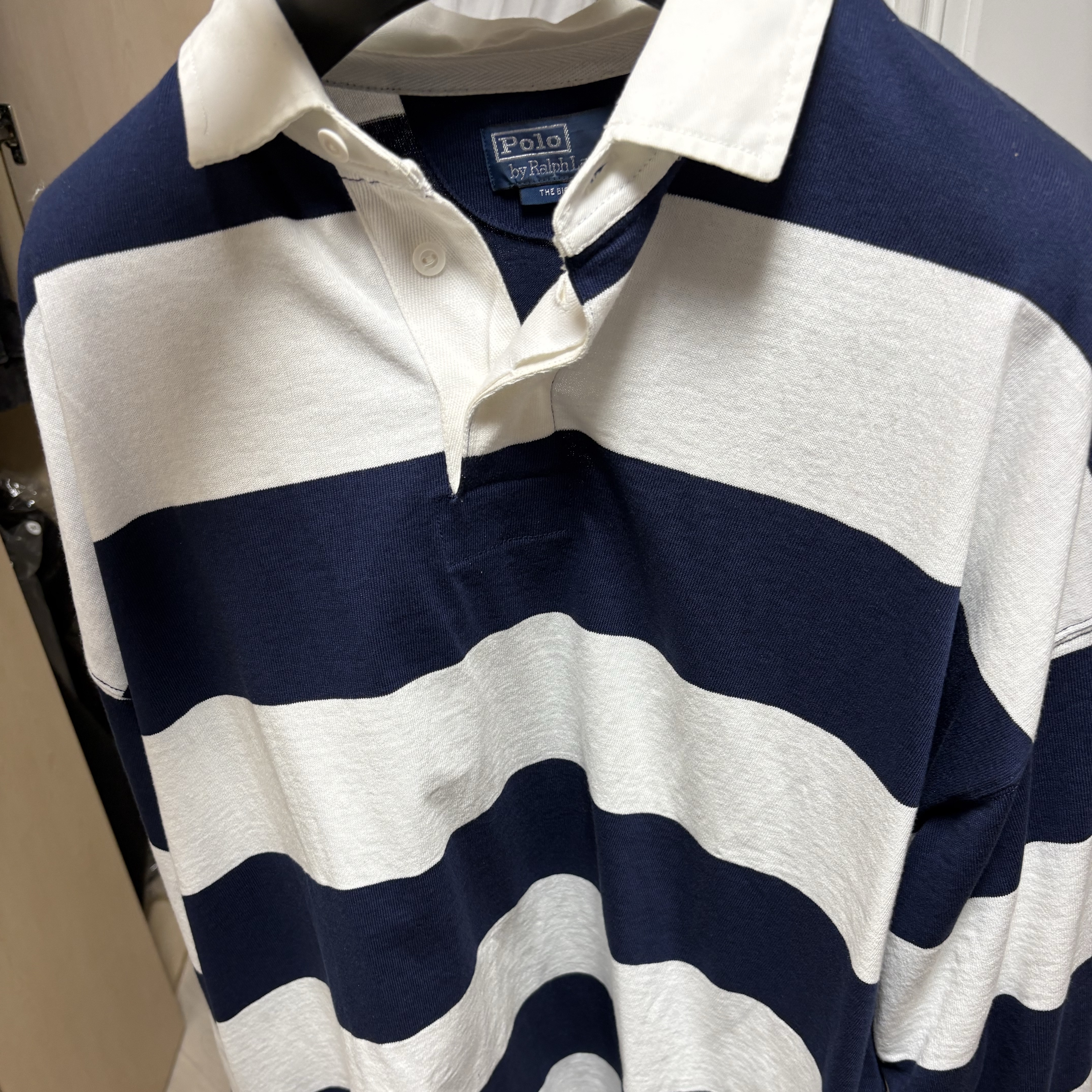 Polo Ralph Lauren Big Fit Striped Jersey Rugby Shirt White Newport Navy - 25FW 착용 스타일