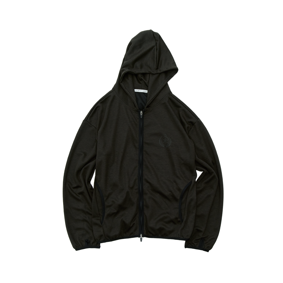 HM6PJU6041RK Polyteru Human Index Human Striped Jersey Zip Hoodie Khaki Black