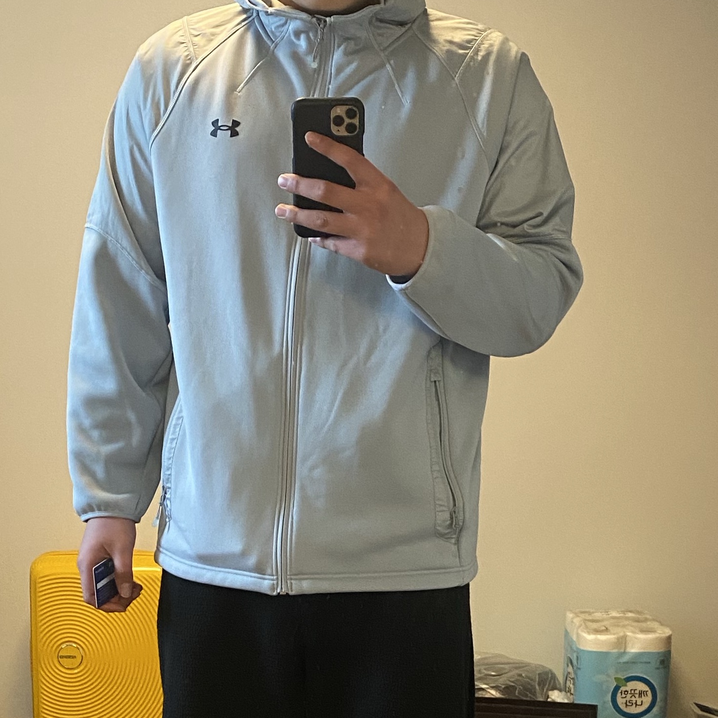 Under Armour Rival Woven Windbreaker Gray White 착용 스타일