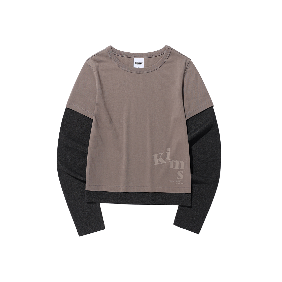 KIB6SFT559AGR Kims Fresh Cotton Market Below Messy Layered LS Tee Grey