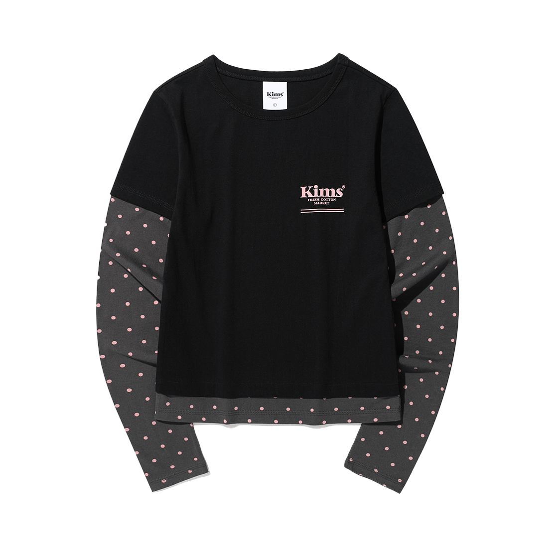 킴스프레시코튼마켓 시크 도트 레이어드 롱슬리브 긴팔티셔츠 블랙(Kims Fresh Cotton Market Chic Dot Layered LS Tee Black)
