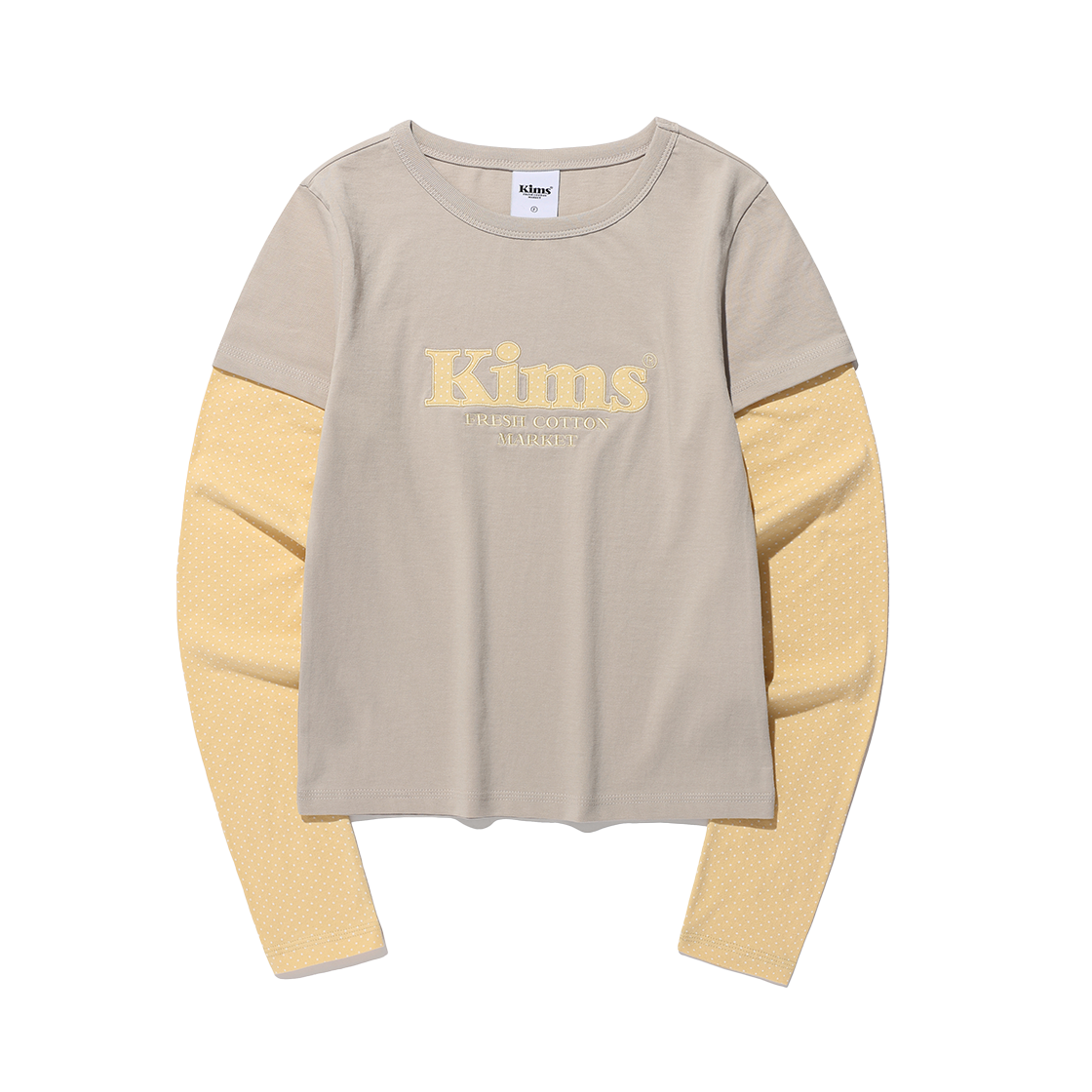 KIB6SFT563AGY Kims Fresh Cotton Market Mini Dot Sleeve LS Tee Grey(Yellow)