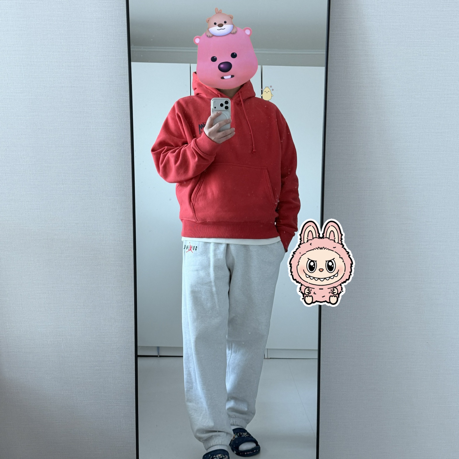 Stussy Basic Stussy Hoodie Cayenne 2025, Supreme x Jordan Sweatpants Ash Grey - 24FW 착용 스타일 - 1