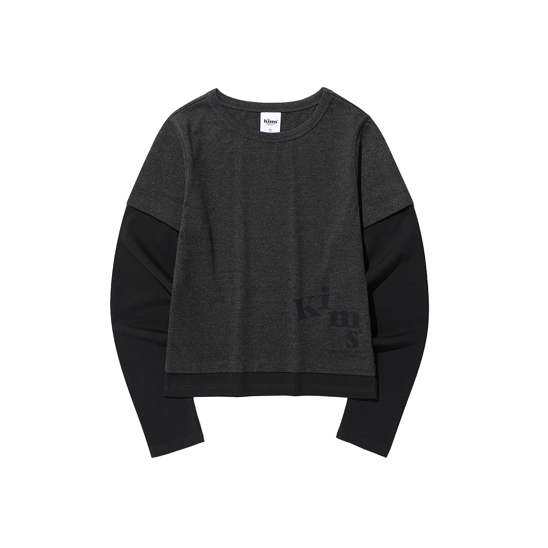 KIB6SFT559ACH Kims Fresh Cotton Market Below Messy Layered LS Tee Charcoal