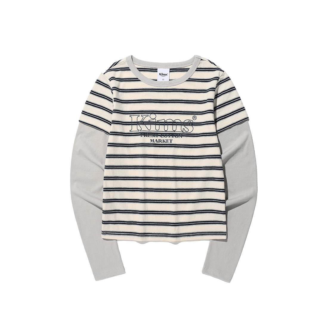 KIB6SFT564AGR Kims Fresh Cotton Market Marine Stripe LS Tee Grey