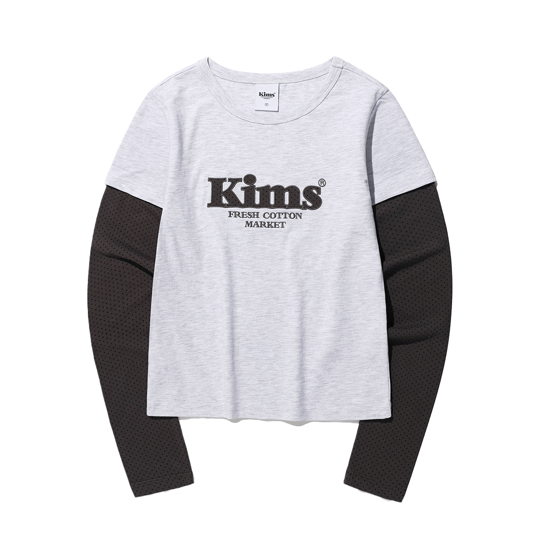 KIB6SFT563AGC Kims Fresh Cotton Market Mini Dot Sleeve LS Tee Grey(Charcoal)