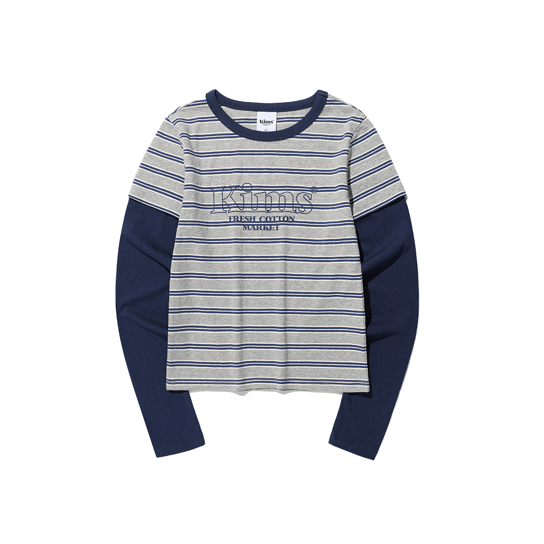 KIB6SFT564ANV Kims Fresh Cotton Market Marine Stripe LS Tee Navy