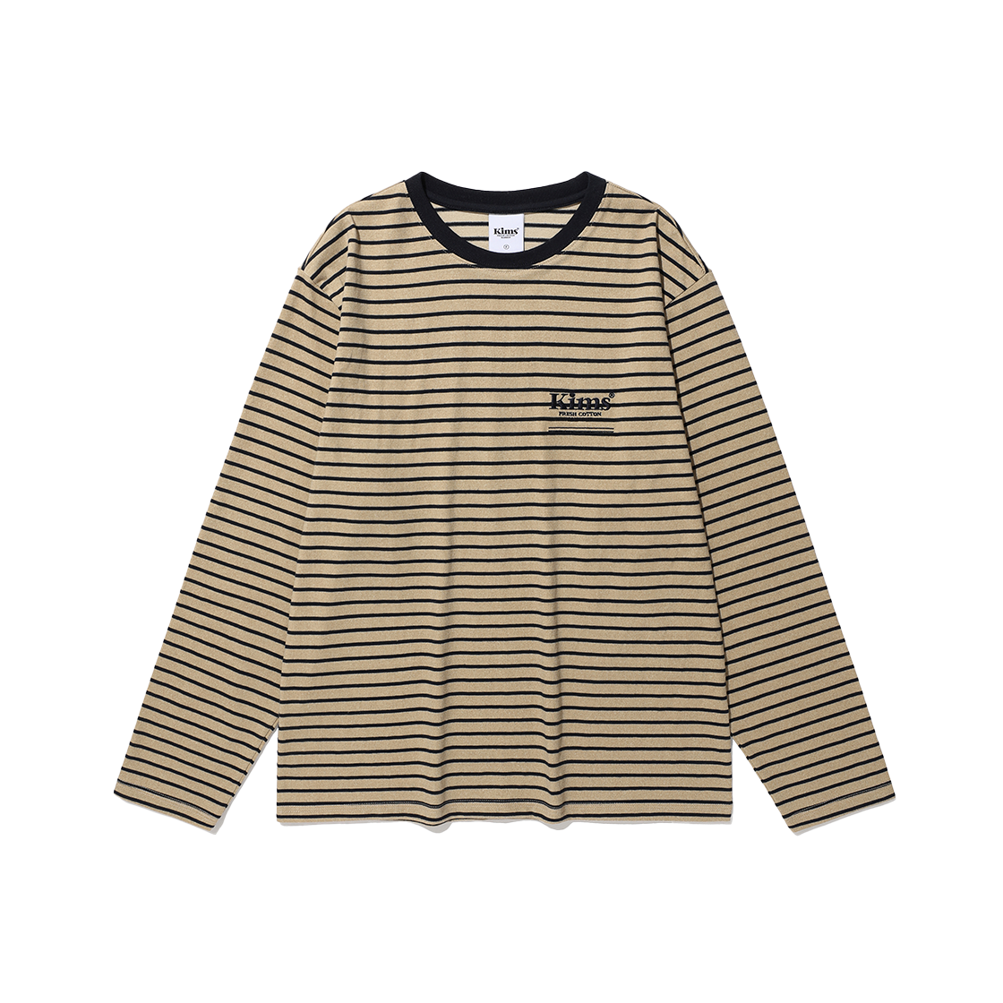 KIB6SMT553ABE Kims Fresh Cotton Market Mini Bam Line Stripe LS Tee Beige