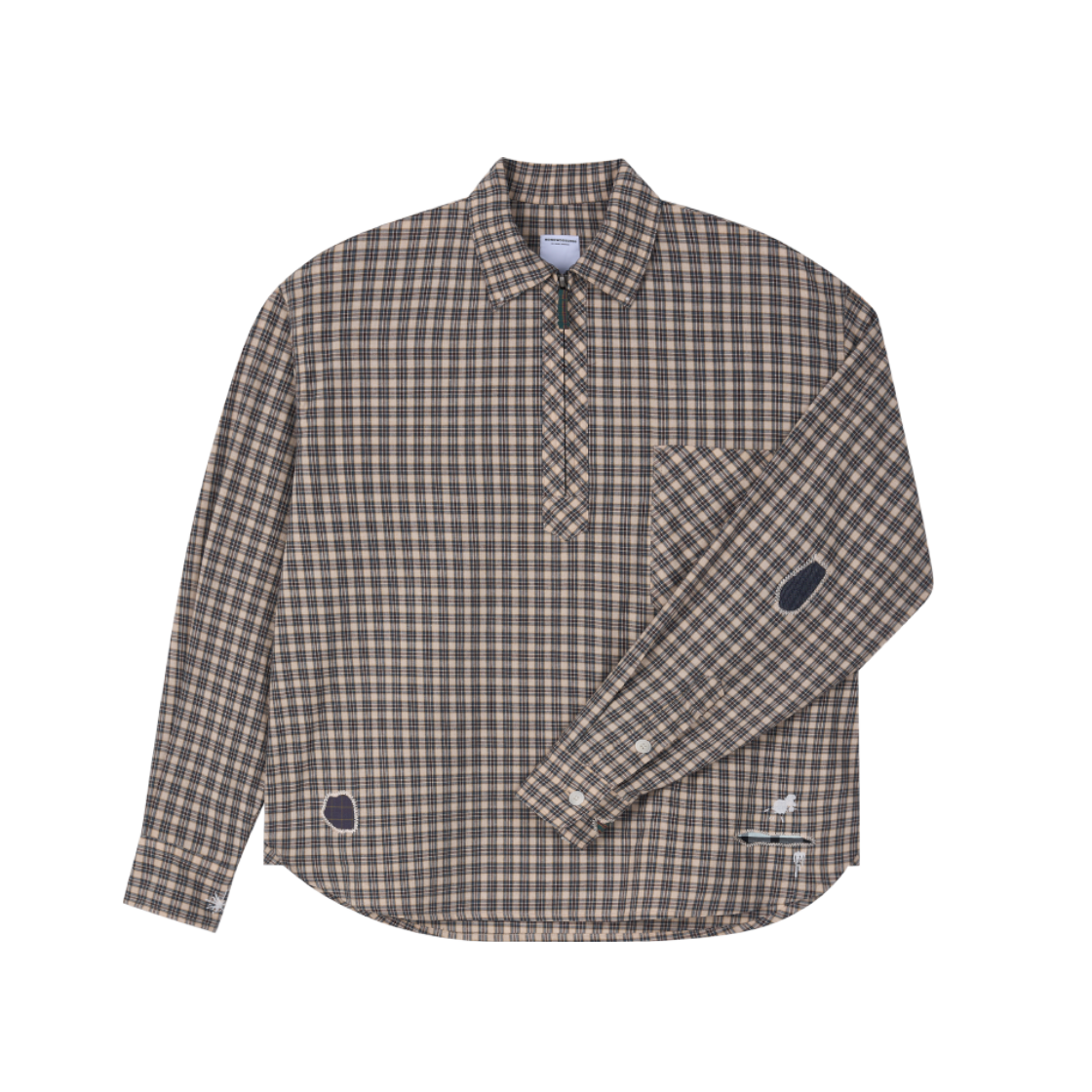 홍우성 필드 리페어 체크 셔츠 베이지&그린(Hongwoosung Field Repair Check Shirt Beige&Green)