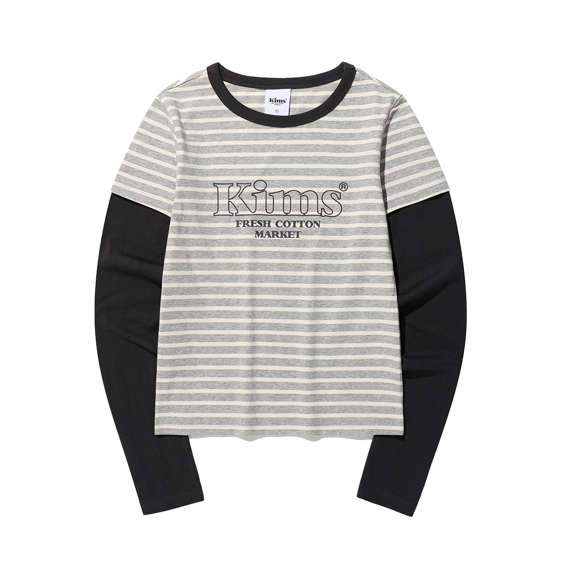 KIB6SFT565AGR Kims Fresh Cotton Market 34 Body Stripe Layered LS Tee Grey