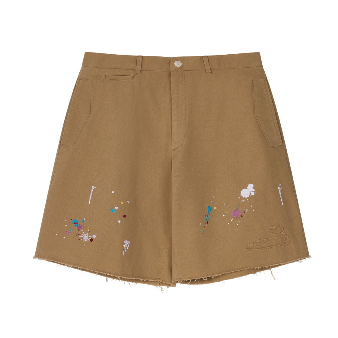 SS26PSP082CL Hongwoosung Worked Paint Repair Shorts Camel