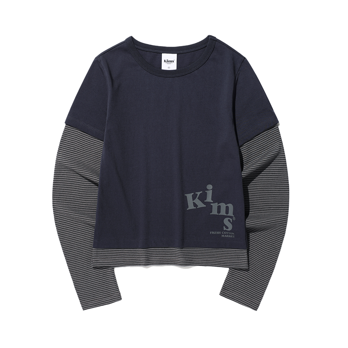 KIB6SFT561ANV Kims Fresh Cotton Market Muse Stripe Layered LS Tee Navy