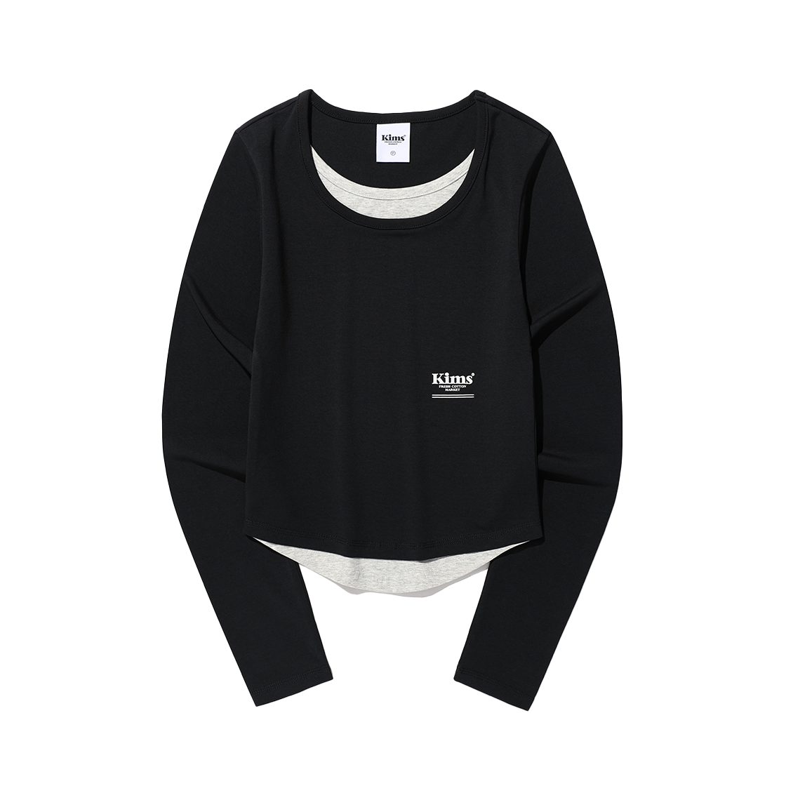 KIB6SFT557ABK Kims Fresh Cotton Market Neck Layered LS Tee Black