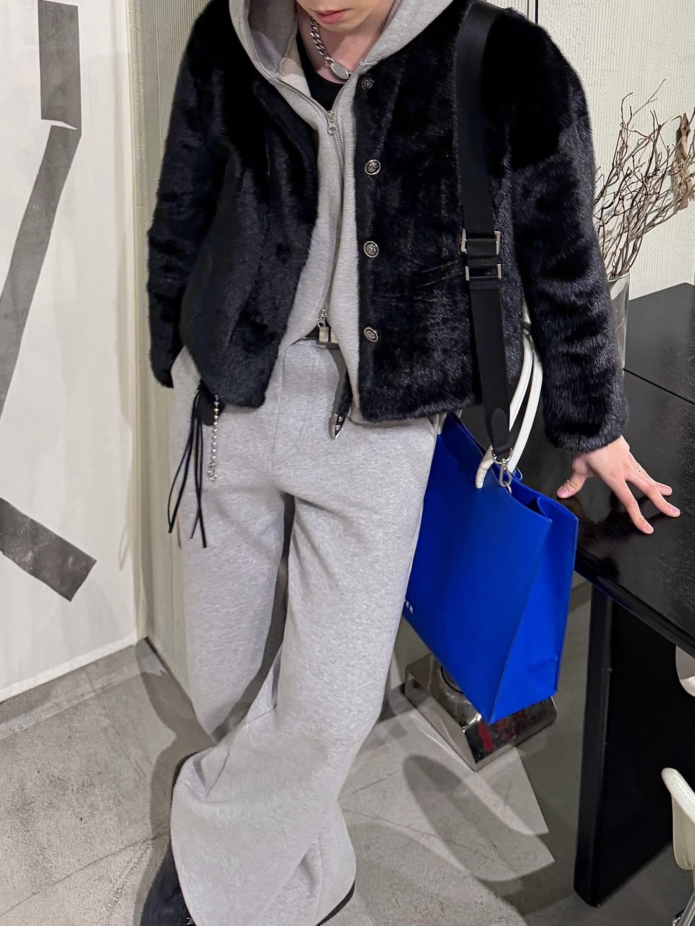 Ader Error Wide Blue Bag Blue, Diesel Dx1509 Stainless Steel Chain Necklace Silver 착용 스타일 - 4