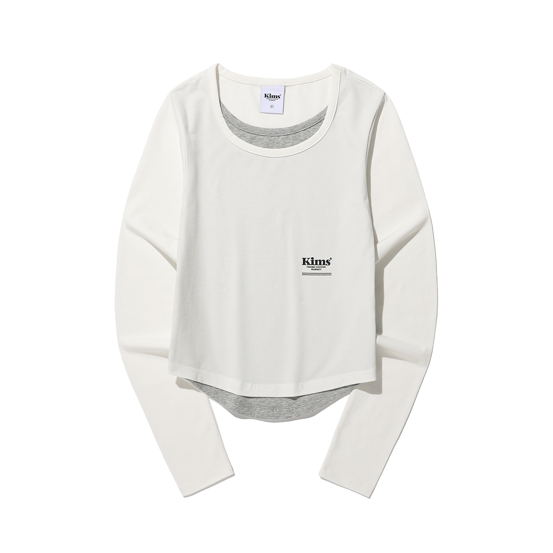 KIB6SFT557AWH Kims Fresh Cotton Market Neck Layered LS Tee White