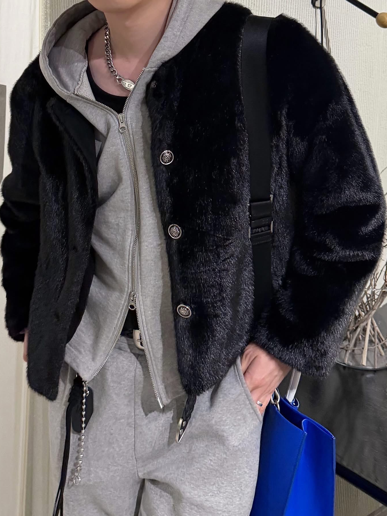 Ader Error Wide Blue Bag Blue, Diesel Dx1509 Stainless Steel Chain Necklace Silver 착용 스타일 - 6