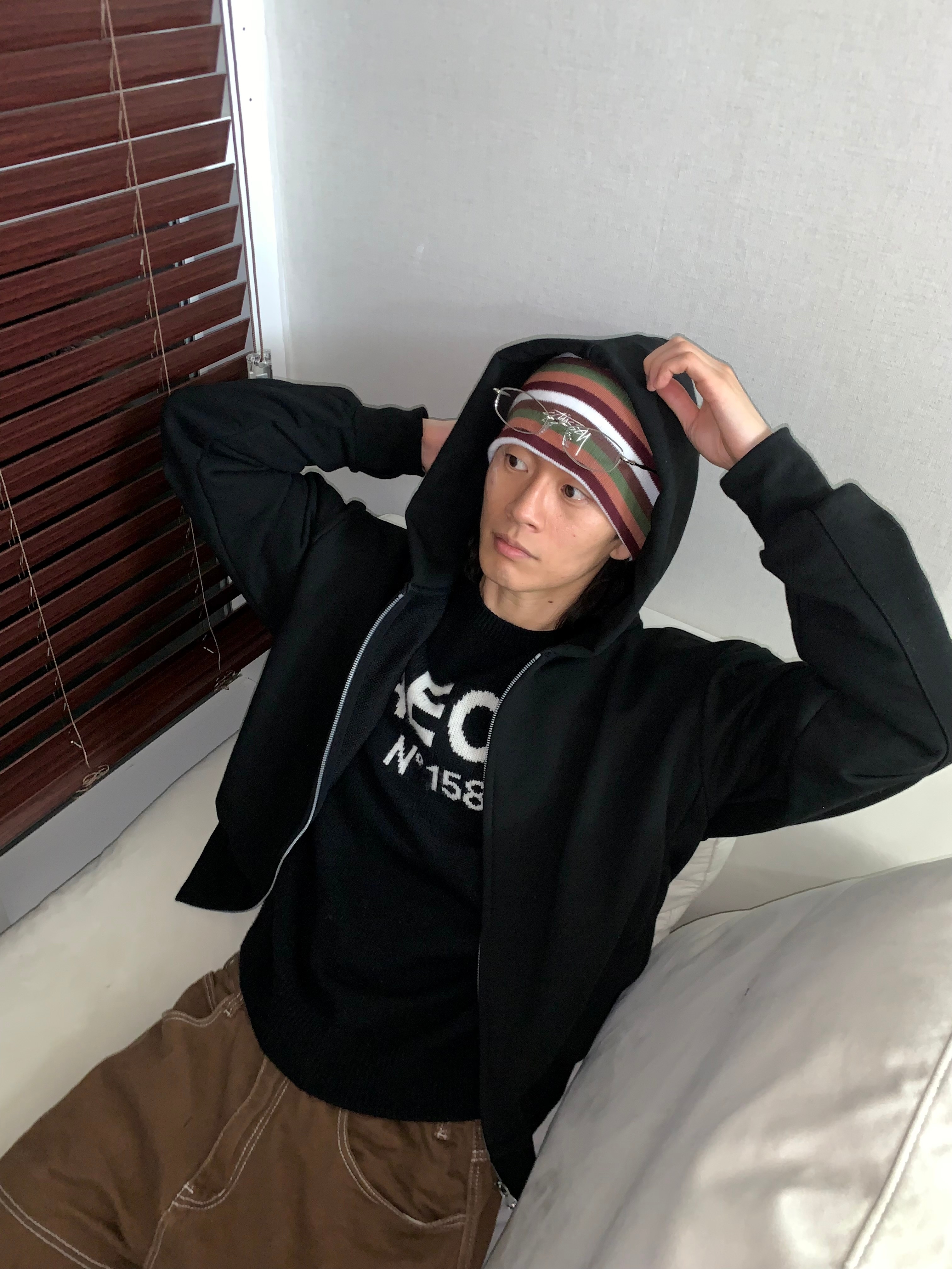 Stussy Skullcap Smooth Stock Striped Brown 착용 스타일 - 1