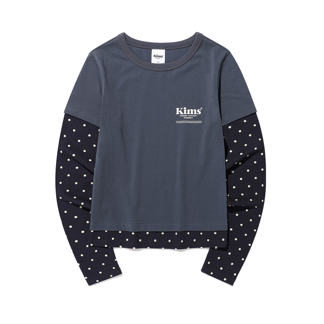 KIB6SFT560ANV Kims Fresh Cotton Market Chic Dot Layered LS Tee Navy