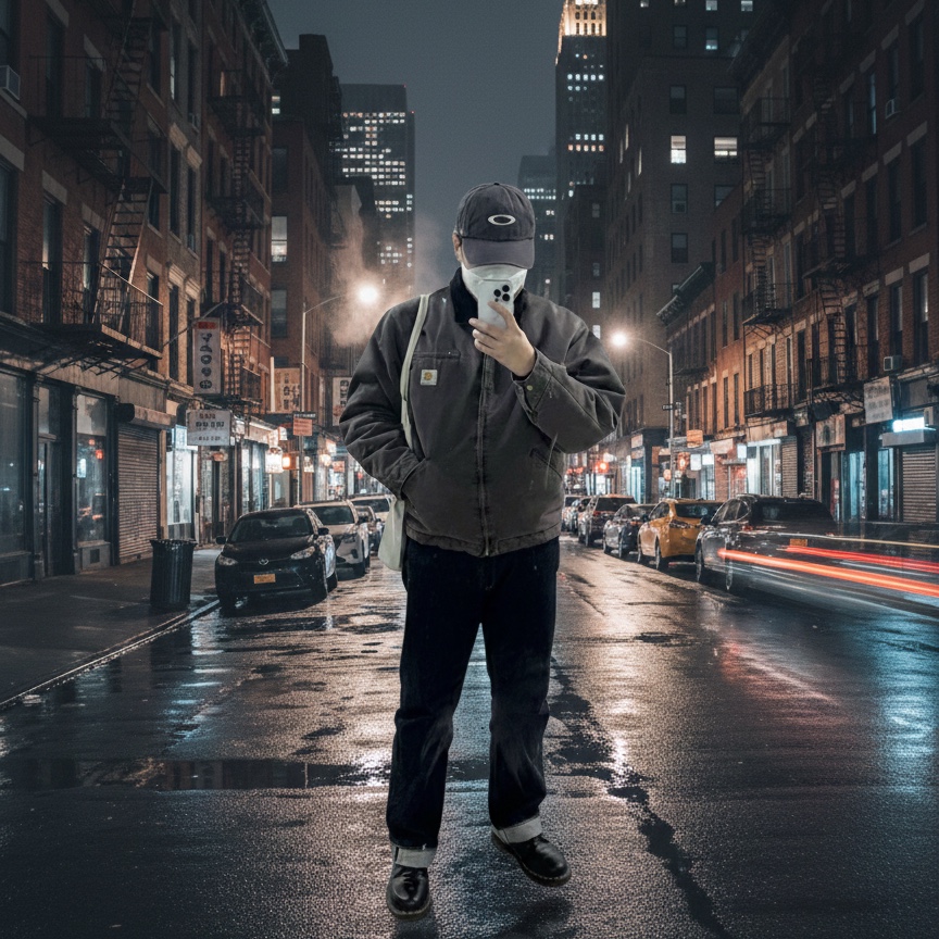 Oakley Remix Dad Hat Blackout, Carhartt WIP OG Detroit Jacket Tobacco Black 착용 스타일