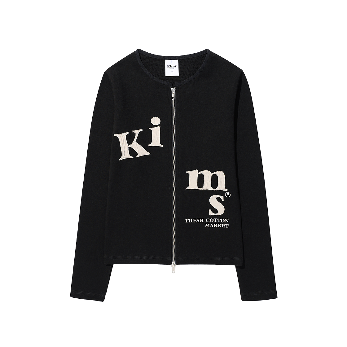 KIB6SFB961ABK Kims Fresh Cotton Market Messy Alpha App Zip Cardigan Black