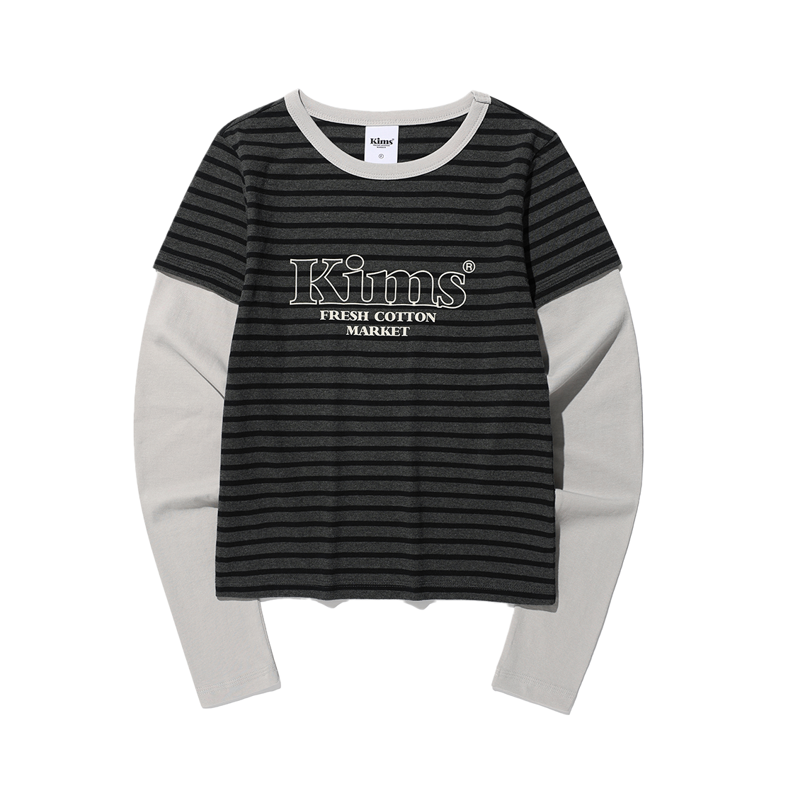 KIB6SFT565ACH Kims Fresh Cotton Market 34 Body Stripe Layered LS Tee Charcoal