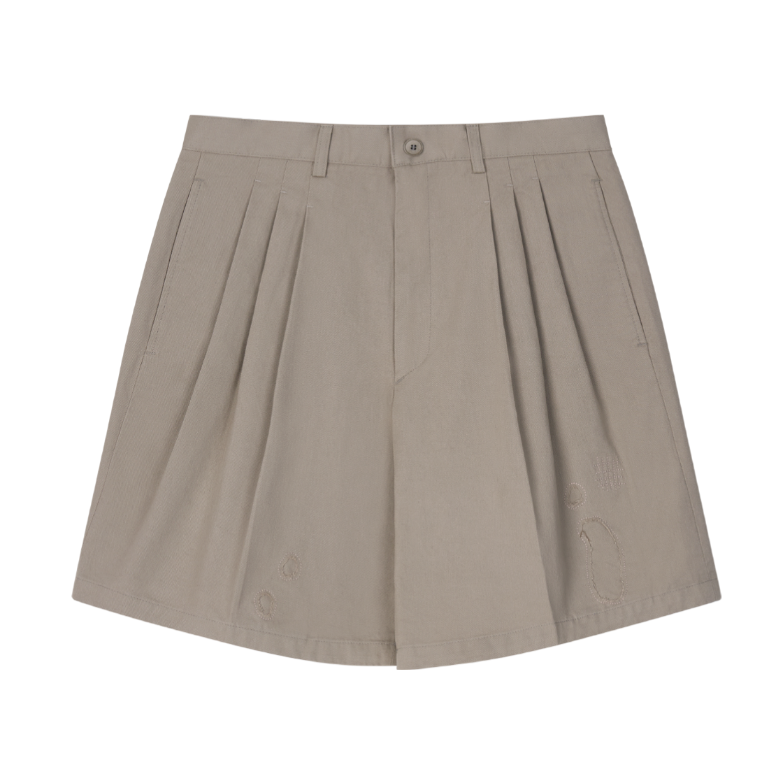 홍우성 리페어드 3 플리츠 쇼츠 카키 그레이(Hongwoosung Repaired 3 Pleat Shorts Khaki Gray)
