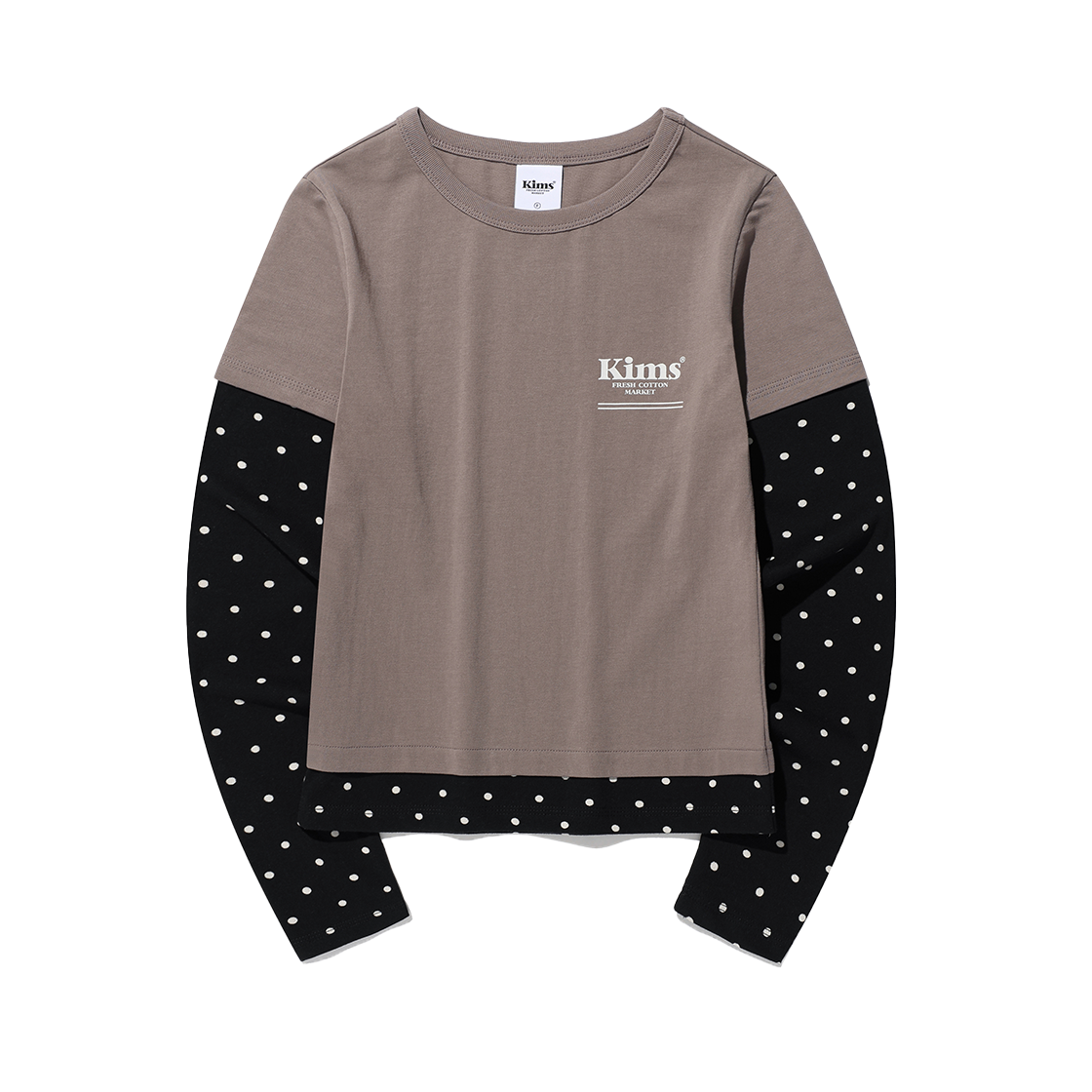 킴스프레시코튼마켓 시크 도트 레이어드 롱슬리브 긴팔티셔츠 그레이(Kims Fresh Cotton Market Chic Dot Layered LS Tee Grey)