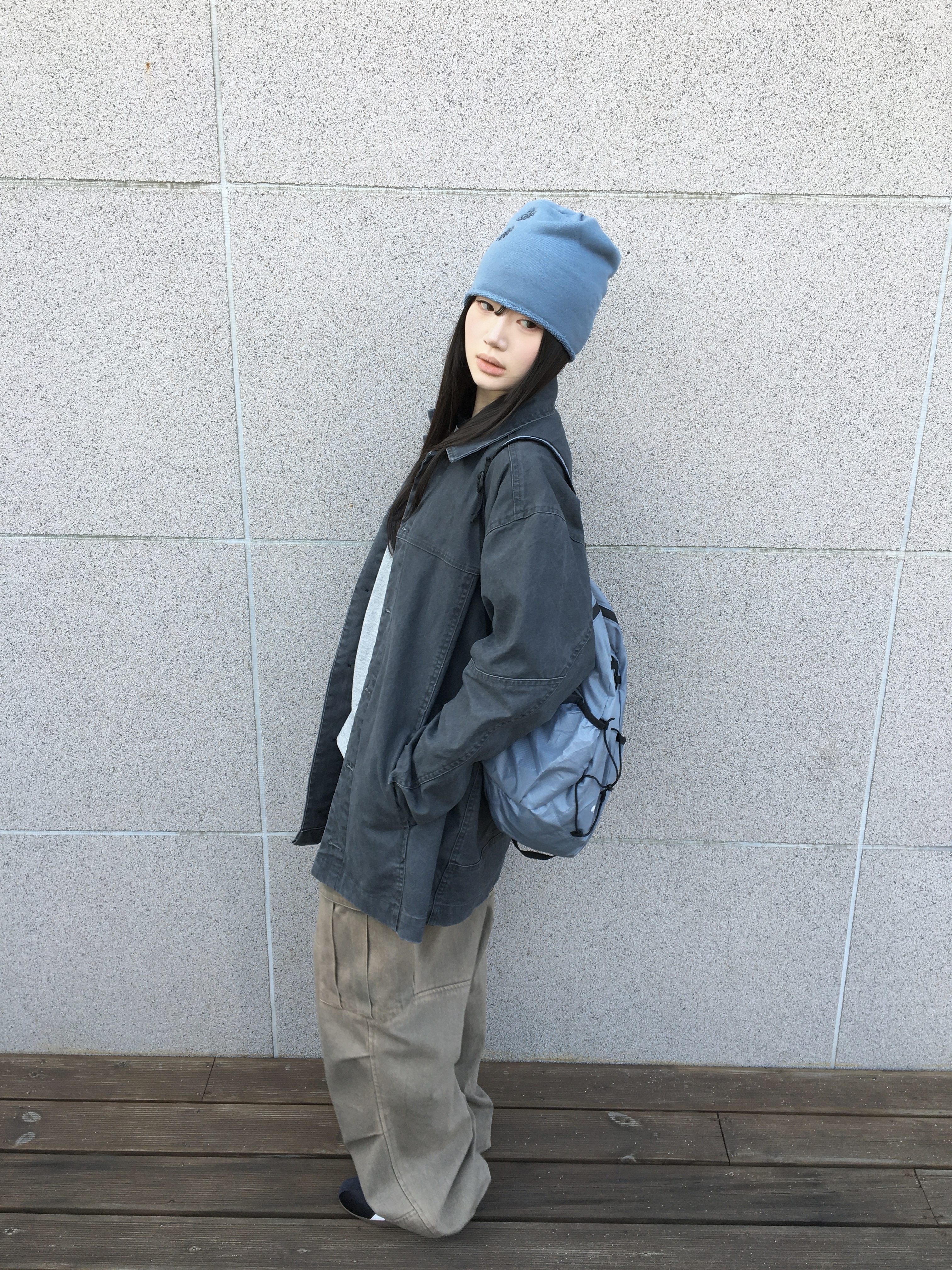 Hatchingroom Mil Pants Washed Olive, Heisan Ultra-light Compact Pocketbag V2 - Lightblue (M) 착용 스타일 - 3