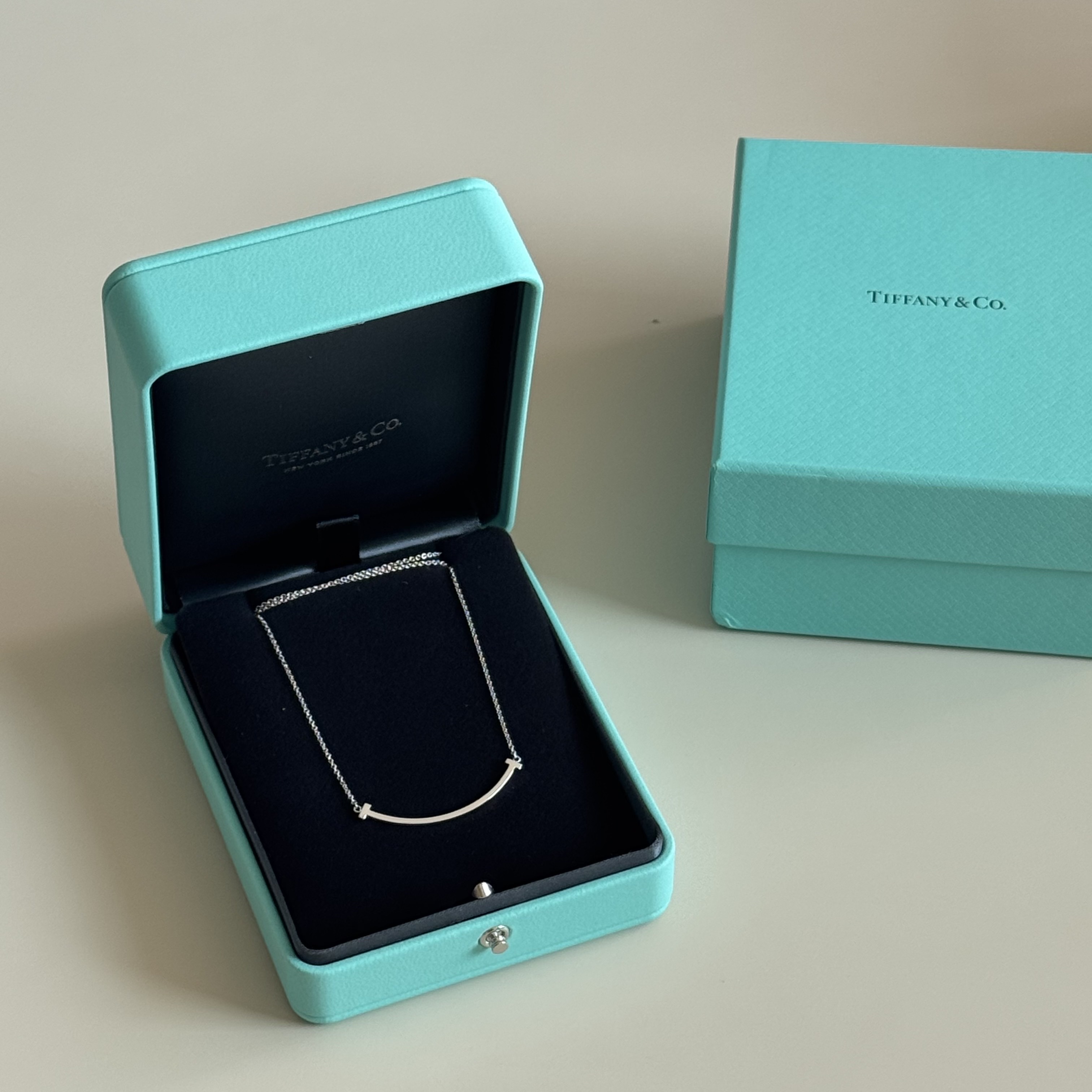 Tiffany & Co. Tiffany T Smile Pendant Small White Gold 착용 스타일