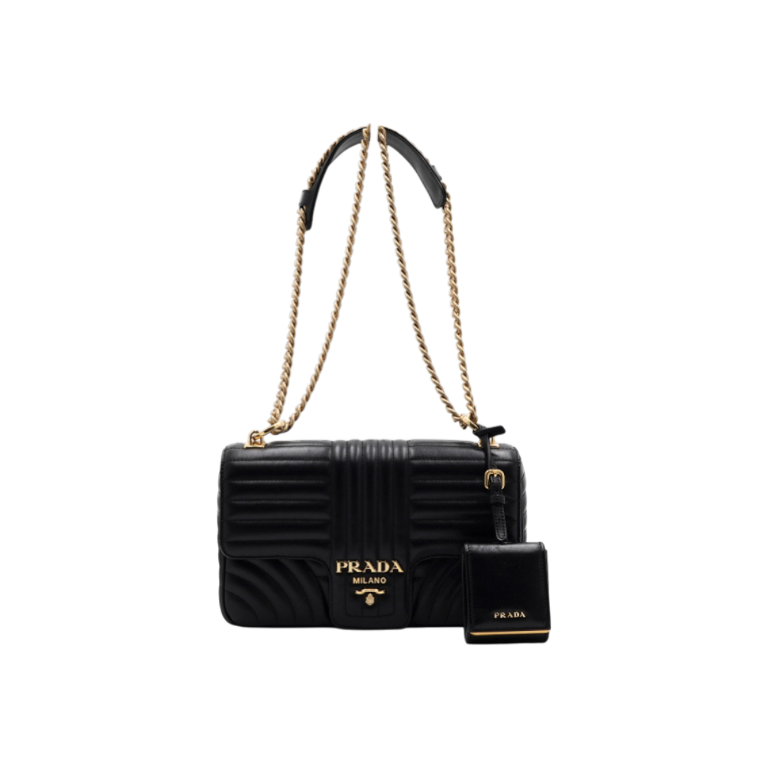 IT5AWOG5WATD Prada Diagram Black Medium Gold Chain Shoulder and Crossbody Bag