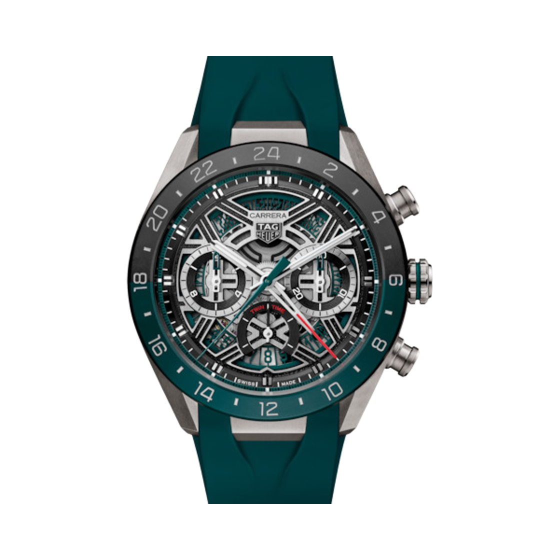 CBU2084-FT6297 TAG Heuer Carrera Chronograph Extreme Sport Twin Time Automatic 44mm Rubber Green Rhodium Black