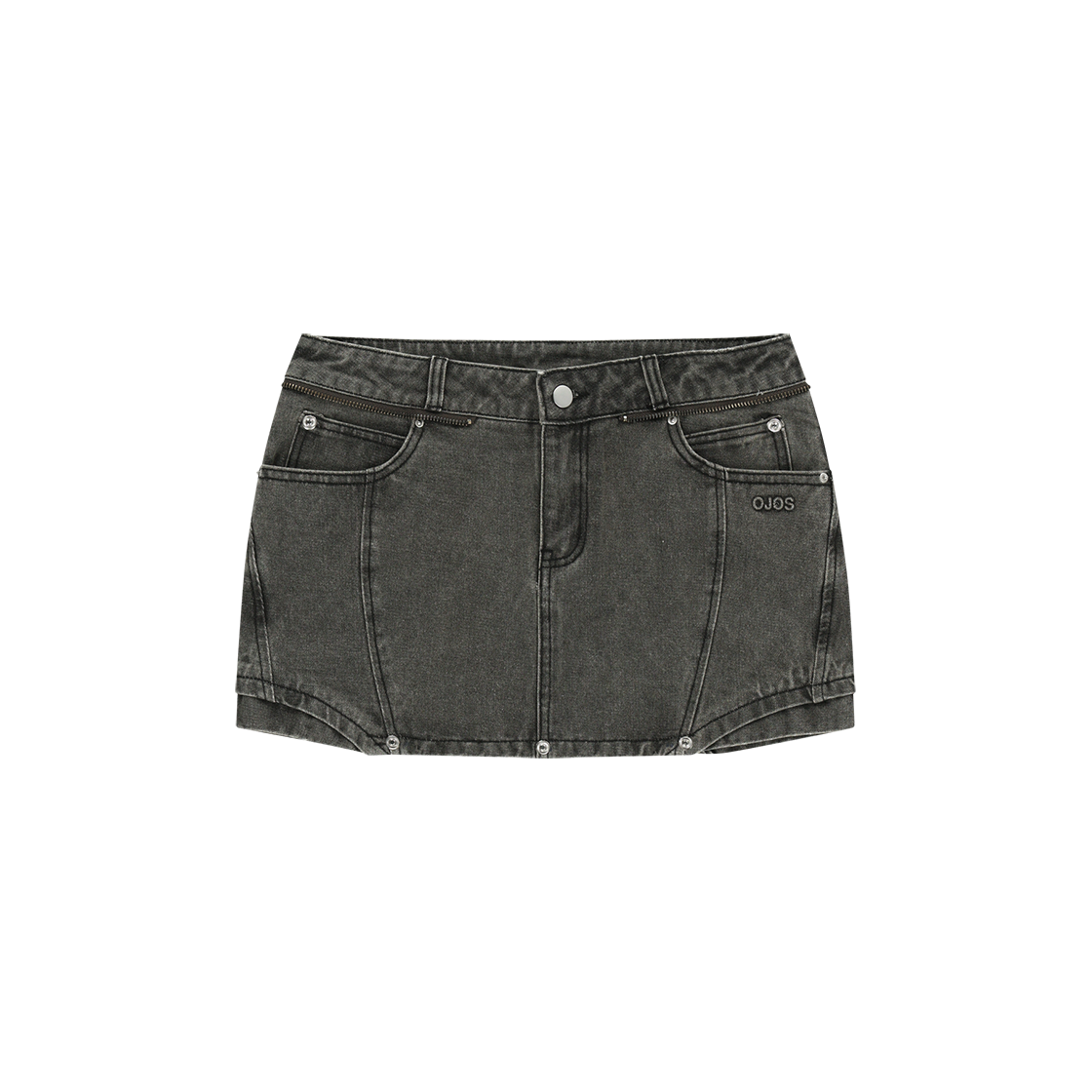 오호스 버튼 데님 미니 스커트 카키(OJOS Button Denim Mini Skirt / Khaki)