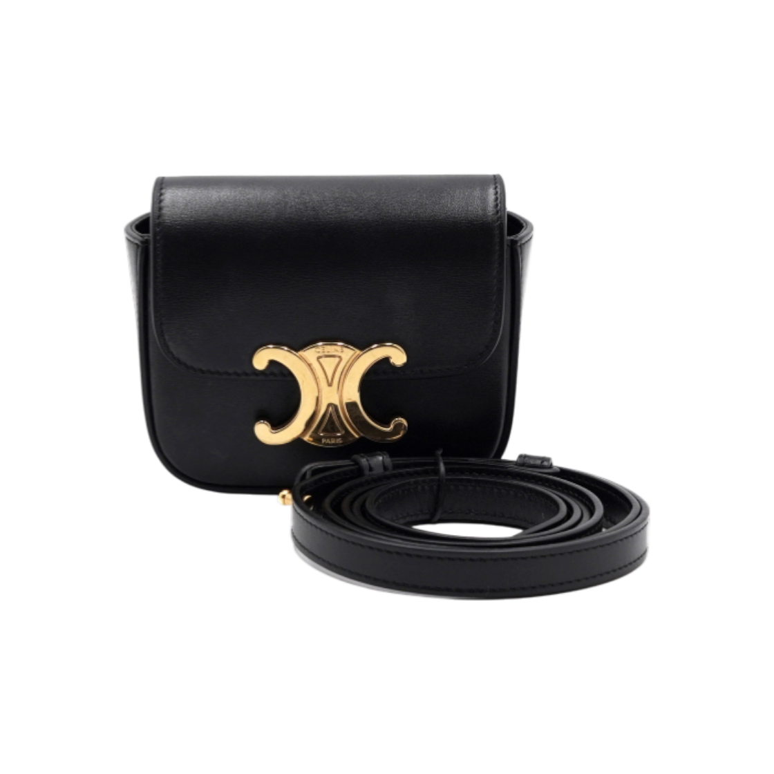 ITDDSQKUHNPK Celine Mini Triomphe Crossbody Bag in Black Calfskin