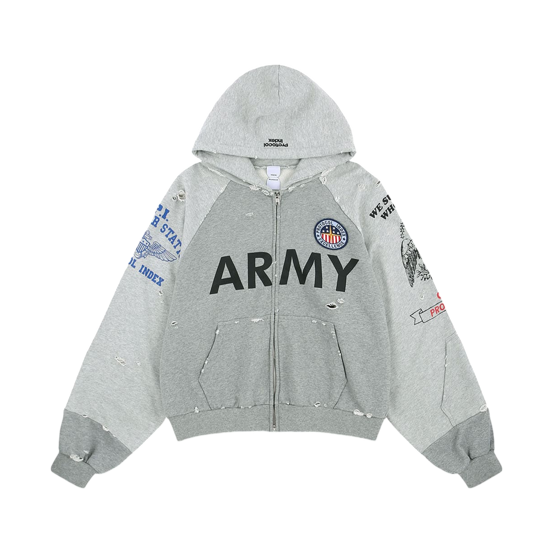 - Protocol Index Reconstructed Zip Hoodie Melange Grey
