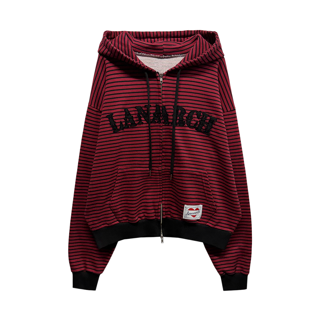 랜 아카이브 0116 로고 아플리케 스트라이프 집업 후디 - 레드(LAN ARCHIVE 0116 Logo Applique Stripe Zip-up Hoodie - Red)