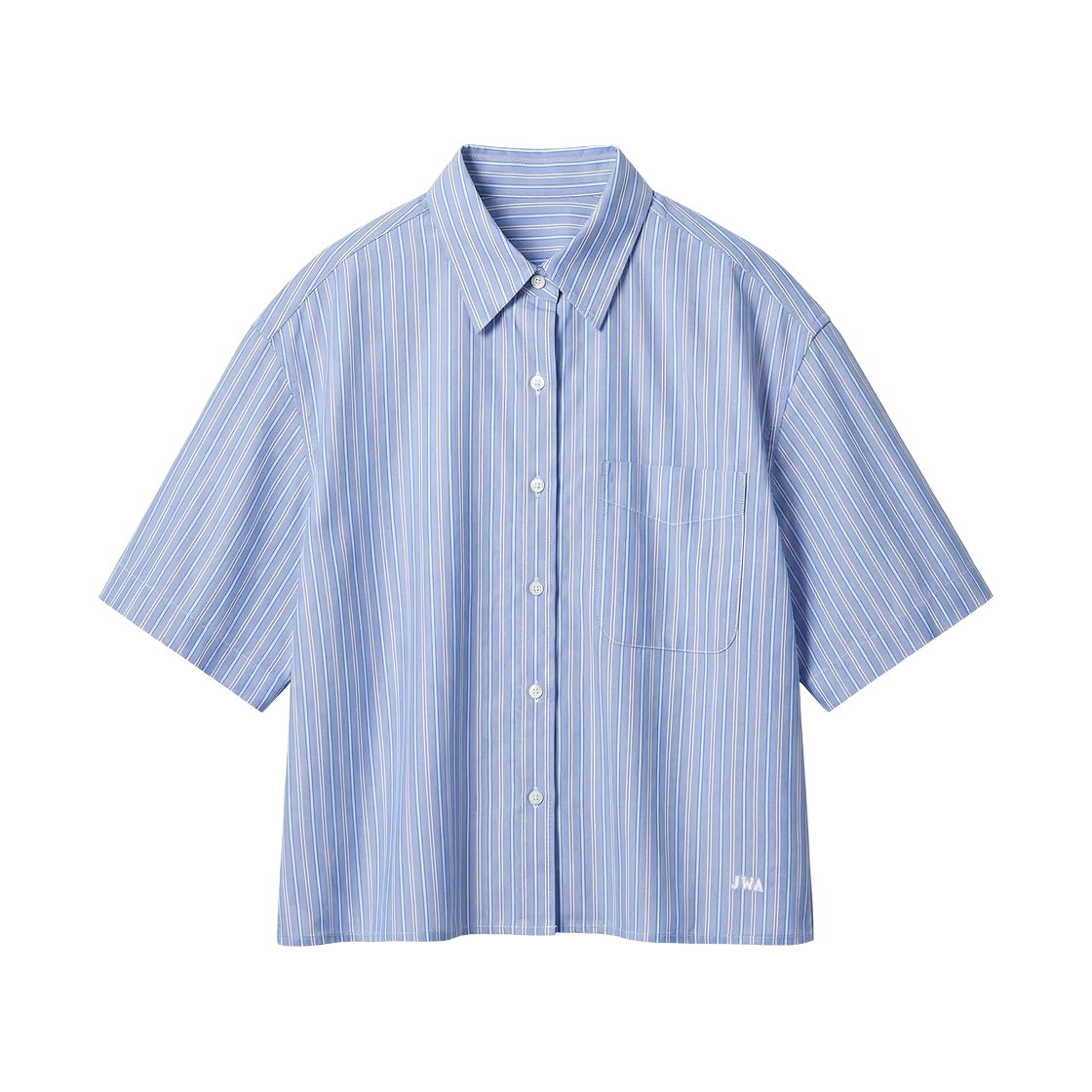 유니클로 x JW 앤더슨 옥스포드 박시 스트라이프 반팔 셔츠 블루(Uniqlo x JW Anderson Oxford Boxy Striped Short Sleeve Shirt Blue) - 1