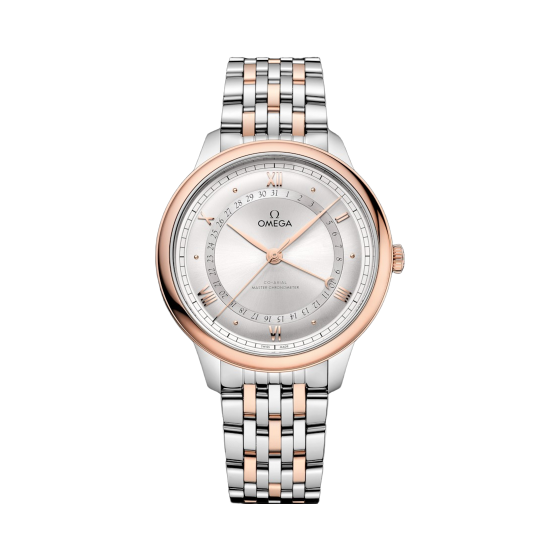 오메가 드 빌 프레스티지 오토매틱 코 액시얼 마스터 크로노미터 42mm 스틸 세드나 골드 실버 (투명 케이스백 버전)(Omega De Ville Prestige Automatic Co Axial Master Chronometer 42mm Steel Sedna Gold Silver (Transparent Caseback Ver.))